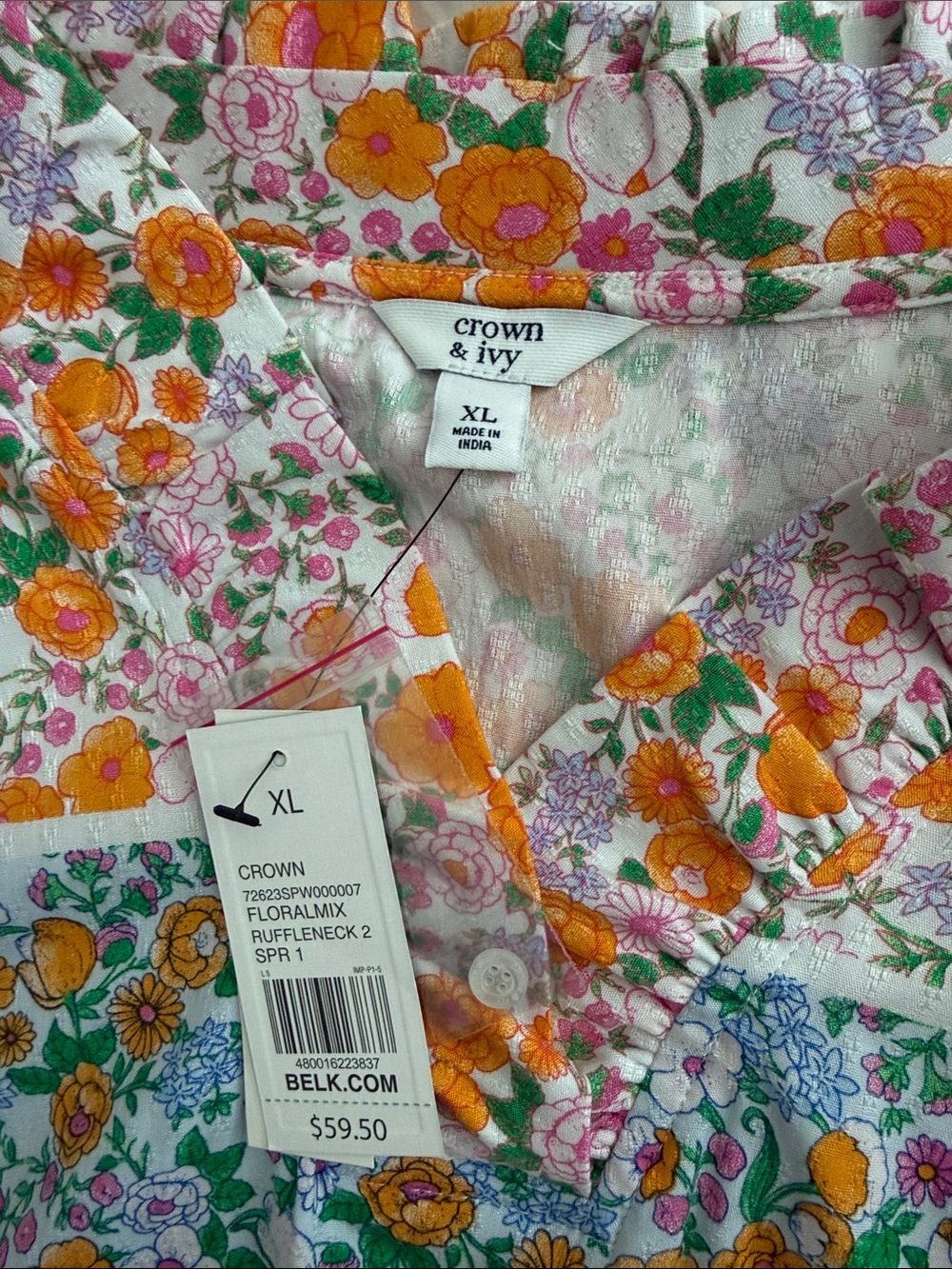NWT crown & ivy Multicolor Floral V-Neck Tunic - Picture 3 of 4